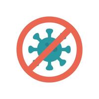 A blue cartoon virus is crossed out with a red circle and diagonal line vector