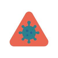 A red triangle with a teal virus graphic on it vector