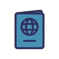 A stylized lightblue passport with darkblue edges a globe graphic and a line beneath vector