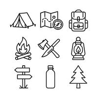 Camping essentials in simple line art illustration design element vector