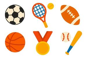 Diverse sporting equipment and golden prize illustration design element vector