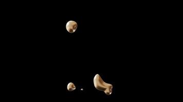 Motion graphic with golden liquid number 1 on transparent background, with alpha channel. Isolated 3D animation with numeral one. First Birthday or anniversary. Fluid, molten gold effect. video