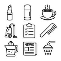 Routine morning iconography minimal line art icon illustration element vector
