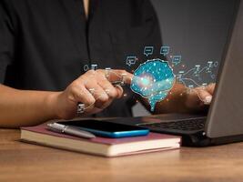 AI Artificial Intelligence of future technology network of the brain on business analysis, innovation, and business growth development photo