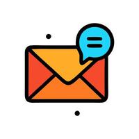A red and orange envelope with a blue speech bubble containing two short lines flat design illustration vector