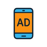 Mobile ad on phone display icon illustration element vector