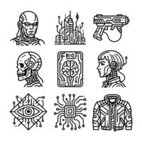 Cyberpunk icons futuristic technology sketches illustration design element vector