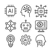 AI Icons Brains Chips and Robots illustration design element vector