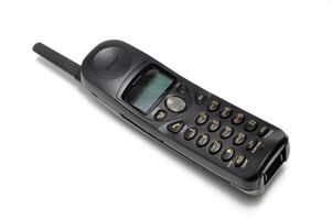 Classic Mobile Phone with Antenna on White Background photo