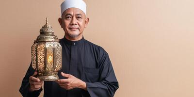 Muslim man holding a lantern. photo