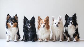A group of dogs sitting in a row photo