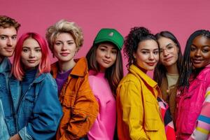 A group of young people in colorful clothes photo