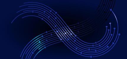 Blue arcs with dots on dark backdrop, some brighter vector