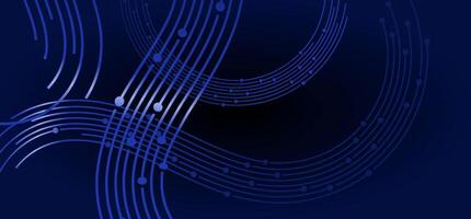 Blue lines and dots forming curved shapes on a dark background vector
