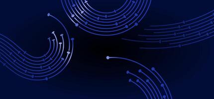 Abstract composition curved blue lines with dots on dark background vector
