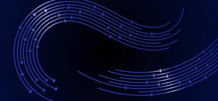Flowing blue lines with dots connect to a central black void on a dark gradient background vector