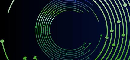 Green blue arcs with dots on dark background vector