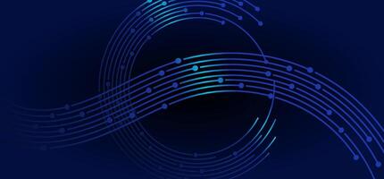 Abstract blue curved lines dots on dark background vector