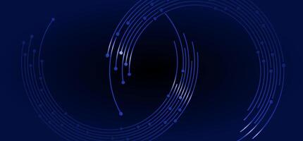 Dark blue backdrop with curved lines and dots forming a techy design vector