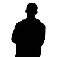 Silhouette of a Man Standing with Arms Crossed in Profile on White Background vector