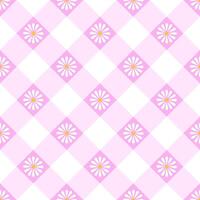 Small daisies arranged in a pink repeating checkered design pattern used in various applications, such as textiles, wallpapers, and digital design. vector