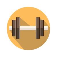Dumbbell icon in yellow circle with shadow. vector