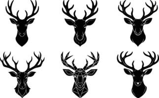 Deer Head Silhouette Pack in Artistic Poses, suitable for badges, prints, or branding vector