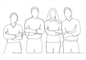 continuous one line drawing of businessman and businesswoman standing. vector