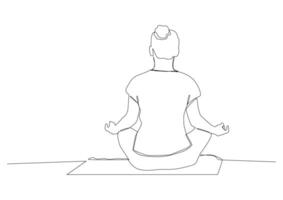 Continuous one line art of healthy woman relaxing while meditating and doing yoga exercise. vector
