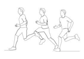 continuous one line drawing of three runners. vector