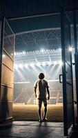 Excitement Builds as Soccer Player Stands at Stadium Entrance, Ready for 2026 World Cup and Energy of Crowd video