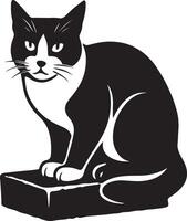 Cat sitting on block illustration, Black white cat in resting position vector