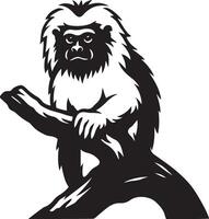 Japanese macaque on branch black and white, Monkey resting detailed wildlife sketch vector