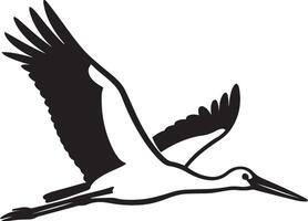Stork in flight black and white drawing, Elegant bird flying style vector