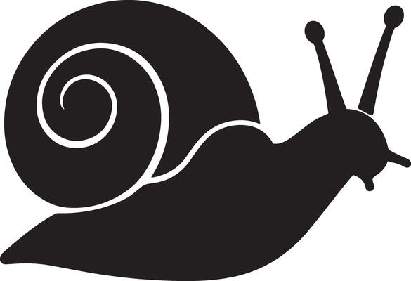 Snail silhouette black and white minimal art, Garden snail illustration simple style
