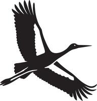 Crane bird flying silhouette illustration, Elegant crane in flight black style vector