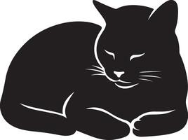 Sleeping cat silhouette for pet lovers, Relaxing cat in repose line drawing vector