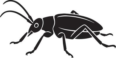 Longhorn beetle silhouette minimal design, Insect with antenna black white sketch vector