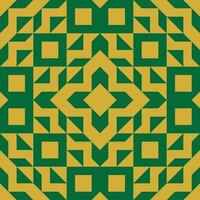 A seamless tribal-style geometric pattern in green and yellow with concentric diamond and square motifs. Ideal for textile prints, bold home decor, and ethnic-inspired designs. vector