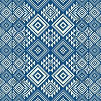 A tribal seamless pattern in navy blue and cream, featuring Aztec-inspired geometric diamond and triangle motifs. Great for textiles, home decor, and digital projects. vector