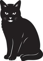 Seated cat simple black silhouette, Sitting cat black silhouette minimal design vector