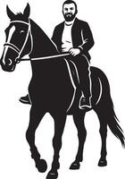 Horse rider silhouette design black and white, Cowboy on horse minimal vector