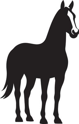 Horse silhouette black design simple pose, Standing horse in minimal sketch style
