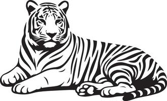 Tiger black and white silhouette elegant look, Wild feline simple bold sketch vector