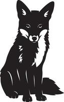 Sitting fox simple silhouette illustration, Calm fox black shape minimal design vector