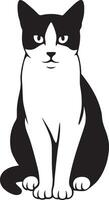 Cat sitting black and white drawing, Calm cat in resting pose artwork vector