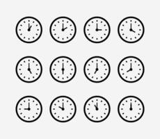 Set of analog clocks for every hour icon vector