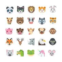 Set of icons animals face in the zoo, flat style icon vector