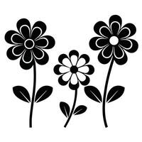 graphic illustration showcasing three elegant flower blooms in a monochromatic display, embodying the simplistic beauty of nature. vector