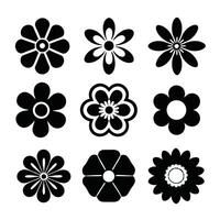 Nine simple black flower icons floral designs vector